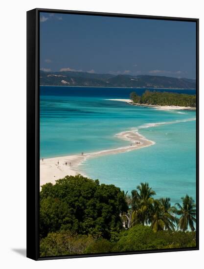 View Above a Sand Bank Linking the Two Little Islands of Nosy Iranja Near Nosy Be, Madagascar-Michael Runkel-Framed Stretched Canvas