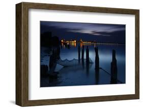 View Above the Strelasund on Stralsund at Night, Mecklenburg-West Pomerania, Germany-Andreas Vitting-Framed Photographic Print