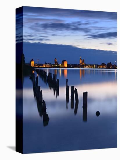 View Above the Strelasund on Stralsund at Night, Mecklenburg-West Pomerania, Germany-Andreas Vitting-Stretched Canvas