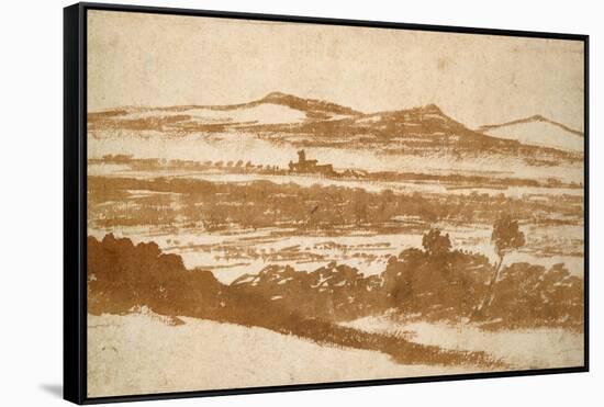 View across a Valley Towards Distant Hills (Brush and Reddish-Brown Wash-Nicolas Poussin-Framed Stretched Canvas