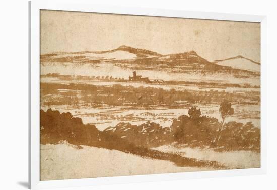 View across a Valley Towards Distant Hills (Brush and Reddish-Brown Wash-Nicolas Poussin-Framed Giclee Print