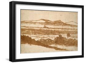 View across a Valley Towards Distant Hills (Brush and Reddish-Brown Wash-Nicolas Poussin-Framed Giclee Print