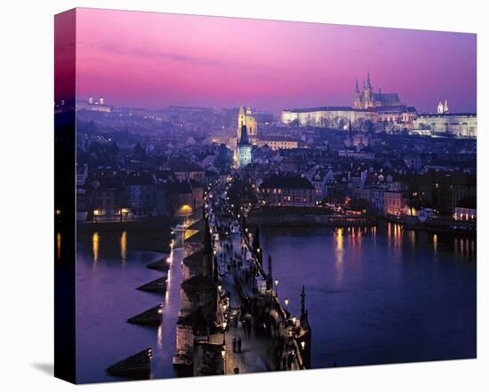 View across Charles Bridge with Prague Castle and St. Vitus Cathedral, Prague-null-Stretched Canvas