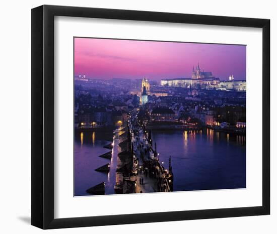 View across Charles Bridge with Prague Castle and St. Vitus Cathedral, Prague-null-Framed Art Print