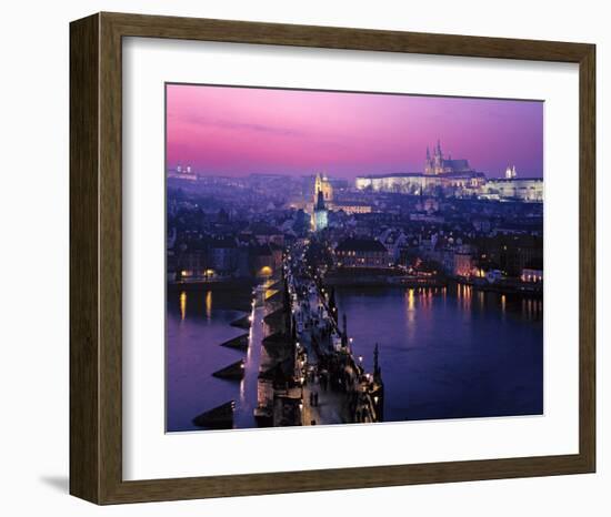 View across Charles Bridge with Prague Castle and St. Vitus Cathedral, Prague-null-Framed Art Print