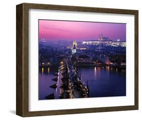 View across Charles Bridge with Prague Castle and St. Vitus Cathedral, Prague-null-Framed Art Print