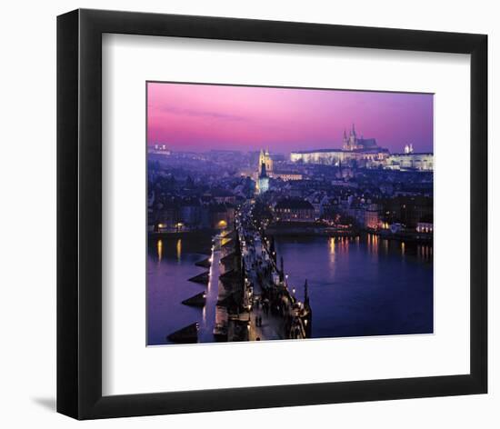 View across Charles Bridge with Prague Castle and St. Vitus Cathedral, Prague-null-Framed Art Print