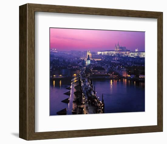 View across Charles Bridge with Prague Castle and St. Vitus Cathedral, Prague-null-Framed Art Print