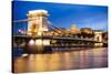 View across Danube River of Chain Bridge and Buda Castle at Night, UNESCO World Heritage Site-Ben Pipe-Stretched Canvas