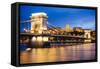 View across Danube River of Chain Bridge and Buda Castle at Night, UNESCO World Heritage Site-Ben Pipe-Framed Stretched Canvas