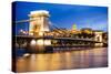 View across Danube River of Chain Bridge and Buda Castle at Night, UNESCO World Heritage Site-Ben Pipe-Stretched Canvas