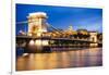 View across Danube River of Chain Bridge and Buda Castle at Night, UNESCO World Heritage Site-Ben Pipe-Framed Premium Photographic Print