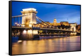 View across Danube River of Chain Bridge and Buda Castle at Night, UNESCO World Heritage Site-Ben Pipe-Framed Stretched Canvas