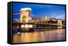 View across Danube River of Chain Bridge and Buda Castle at Night, UNESCO World Heritage Site-Ben Pipe-Framed Stretched Canvas