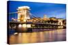 View across Danube River of Chain Bridge and Buda Castle at Night, UNESCO World Heritage Site-Ben Pipe-Stretched Canvas