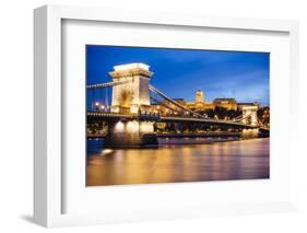 View across Danube River of Chain Bridge and Buda Castle at Night, UNESCO World Heritage Site-Ben Pipe-Framed Photographic Print