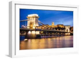 View across Danube River of Chain Bridge and Buda Castle at Night, UNESCO World Heritage Site-Ben Pipe-Framed Photographic Print