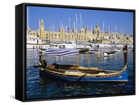 View across Dockyard Creek to Maritime Museum on Vittoriosa with Traditional Boat, Senglea, Malta, -Stuart Black-Framed Stretched Canvas