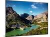 View across Embalsa Tajo de la Encantada (lake) and Hydro-electric power plant, El Chorro, Malag...-Panoramic Images-Mounted Photographic Print