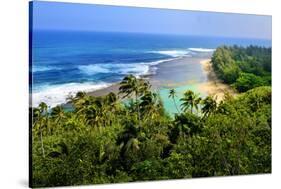 View across Kee Beach, Haena State Park, Island of Kauai, Hawaii, USA-null-Stretched Canvas