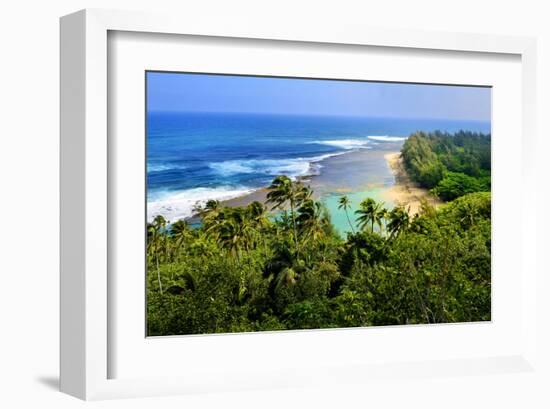 View across Kee Beach, Haena State Park, Island of Kauai, Hawaii, USA-null-Framed Art Print