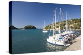 View across Lakka Bay, Yachts Lined Up Along the Quay, Lakka-Ruth Tomlinson-Stretched Canvas