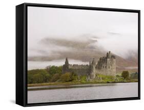 View across Loch Awe to the Ruins of Kilchurn Castle, Early Morning Mist on Mountains-Ruth Tomlinson-Framed Stretched Canvas