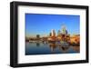 View across Main River towards the skyline of Frankfurt am Main, Hesse, Germany, Europe-Hans-Peter Merten-Framed Photographic Print