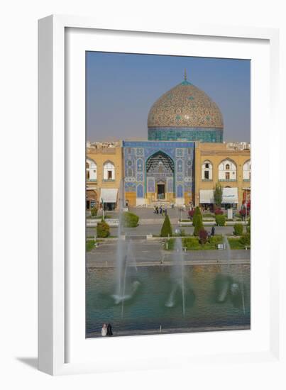 View across Naqsh-e (Imam) Square from Ali Qapu Palace opposite Sheikh Lotfollah Mosque, UNESCO Wor-James Strachan-Framed Photographic Print