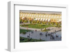 View across Naqsh-e (Imam) Square, UNESCO World Heritage Site, from Ali Qapu Palace, Isfahan, Iran,-James Strachan-Framed Photographic Print