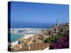 View Across Old Town Rooftops to Harbour, Menton, Alpes-Maritimes, Provence-Ruth Tomlinson-Stretched Canvas