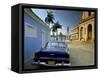 View Across Plaza Mayor with Old American Car Parked on Cobbles, Trinidad, Cuba, West Indies-Lee Frost-Framed Stretched Canvas