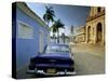 View Across Plaza Mayor with Old American Car Parked on Cobbles, Trinidad, Cuba, West Indies-Lee Frost-Stretched Canvas