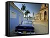 View Across Plaza Mayor with Old American Car Parked on Cobbles, Trinidad, Cuba, West Indies-Lee Frost-Framed Stretched Canvas