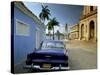 View Across Plaza Mayor with Old American Car Parked on Cobbles, Trinidad, Cuba, West Indies-Lee Frost-Stretched Canvas
