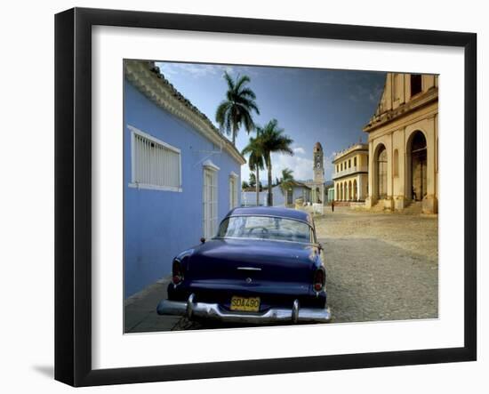 View Across Plaza Mayor with Old American Car Parked on Cobbles, Trinidad, Cuba, West Indies-Lee Frost-Framed Photographic Print