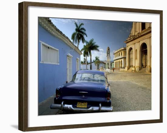 View Across Plaza Mayor with Old American Car Parked on Cobbles, Trinidad, Cuba, West Indies-Lee Frost-Framed Photographic Print