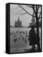 View Across Red Square of St. Basil's Cathedral and the Kremlin-Howard Sochurek-Framed Stretched Canvas