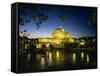 View across River Tiber to Illuminated Castel Sant'Angelo at Dusk, Rome, Lazio, Italy, Europe-Tomlinson Ruth-Framed Stretched Canvas