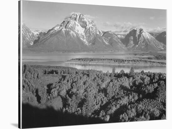 View Across River Valley Toward "Mount Moran" Grand Teton, National Park Wyoming. 1933-1942-Ansel Adams-Stretched Canvas