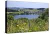 View across Schalkenmehren Maar towards Schalkenmehren, Eifel, Rhineland-Palatinate, Germany, Europ-Hans-Peter Merten-Stretched Canvas