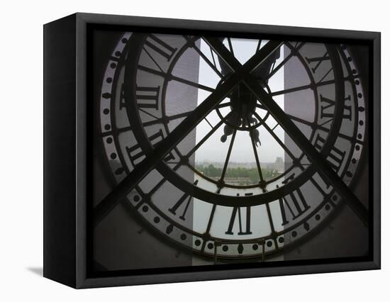 View Across Seine River from Transparent Face of Clock in the Musee d'Orsay, Paris, France-Jim Zuckerman-Framed Stretched Canvas