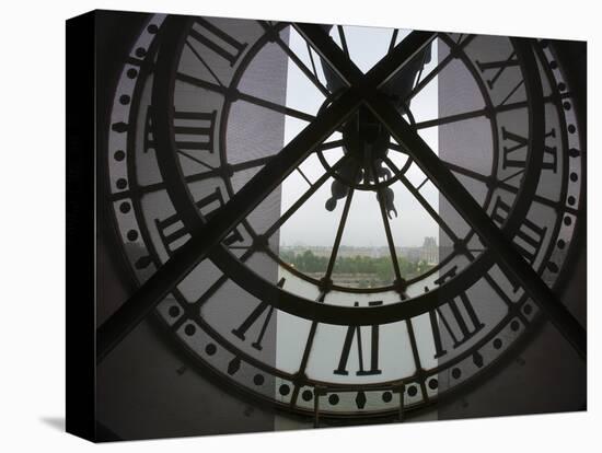 View Across Seine River from Transparent Face of Clock in the Musee d'Orsay, Paris, France-Jim Zuckerman-Stretched Canvas