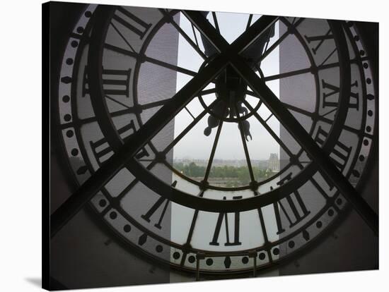 View Across Seine River from Transparent Face of Clock in the Musee d'Orsay, Paris, France-Jim Zuckerman-Stretched Canvas