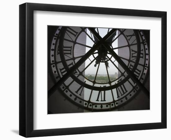 View Across Seine River from Transparent Face of Clock in the Musee d'Orsay, Paris, France-Jim Zuckerman-Framed Photographic Print