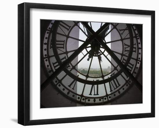 View Across Seine River from Transparent Face of Clock in the Musee d'Orsay, Paris, France-Jim Zuckerman-Framed Photographic Print