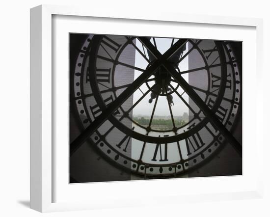 View Across Seine River from Transparent Face of Clock in the Musee d'Orsay, Paris, France-Jim Zuckerman-Framed Photographic Print