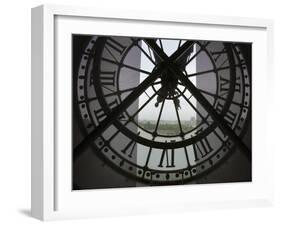 View Across Seine River from Transparent Face of Clock in the Musee d'Orsay, Paris, France-Jim Zuckerman-Framed Photographic Print