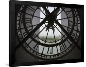 View Across Seine River from Transparent Face of Clock in the Musee d'Orsay, Paris, France-Jim Zuckerman-Framed Photographic Print