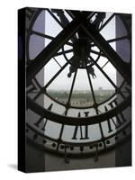 View Across Seine River Through Transparent Face of Clock in the Musee d'Orsay, Paris, France-Jim Zuckerman-Stretched Canvas